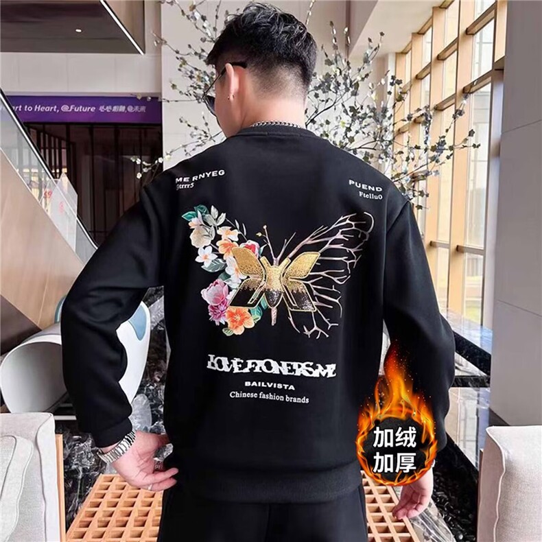 潮蝴蝶精美艺术创意秋冬款卫衣男女圆领宽松加绒情侣高品质图片