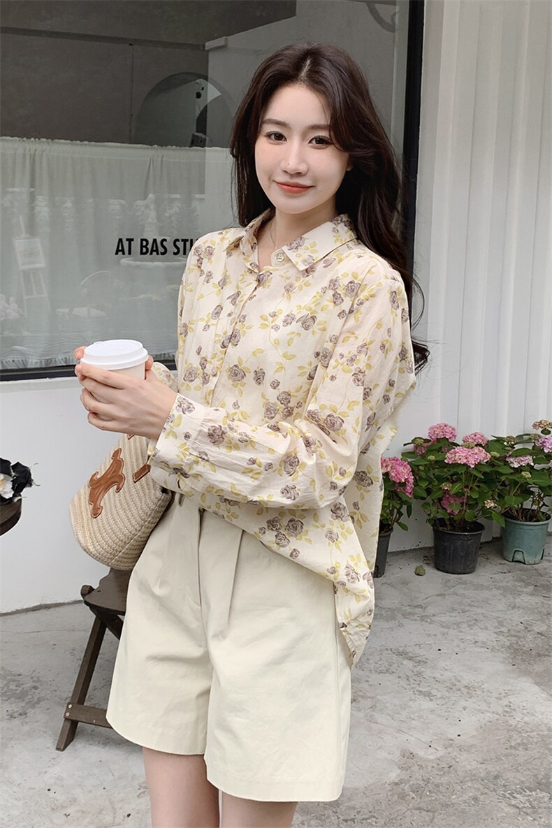 2026春装新款简约大方休闲碎花女衬衣女长袖上衣女小衫衬衫白色女,女装衬衫,欧米莱