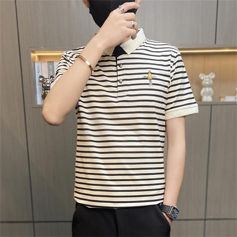 PL3080-P40条纹男士POLO衫短袖修身韩版潮刺绣商务翻领休闲体恤,男装Polo衫,电商D310B-1