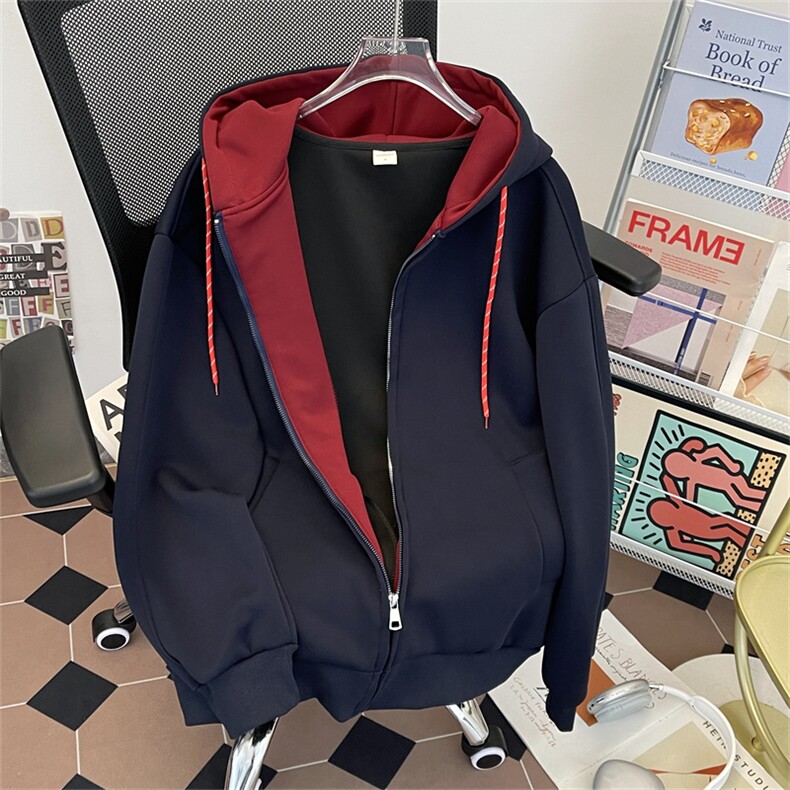 440克秋装连帽卫衣男宽松休闲开衫外套拼色帽衫 XZ212-QWY02-P55图片