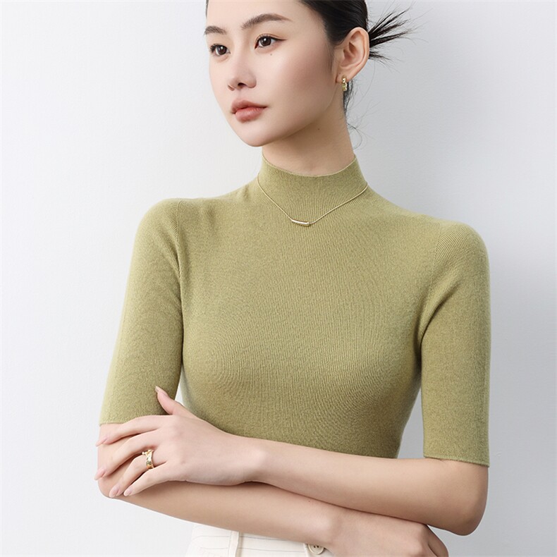 羊毛衫女半高领金银丝针织短袖弹力内搭薄打底衫,女装羊毛衫,蚂蚁派对工厂直营店