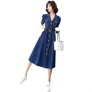 时尚牛仔收腰连衣裙2021年夏季新款韩版女长裙潮图片