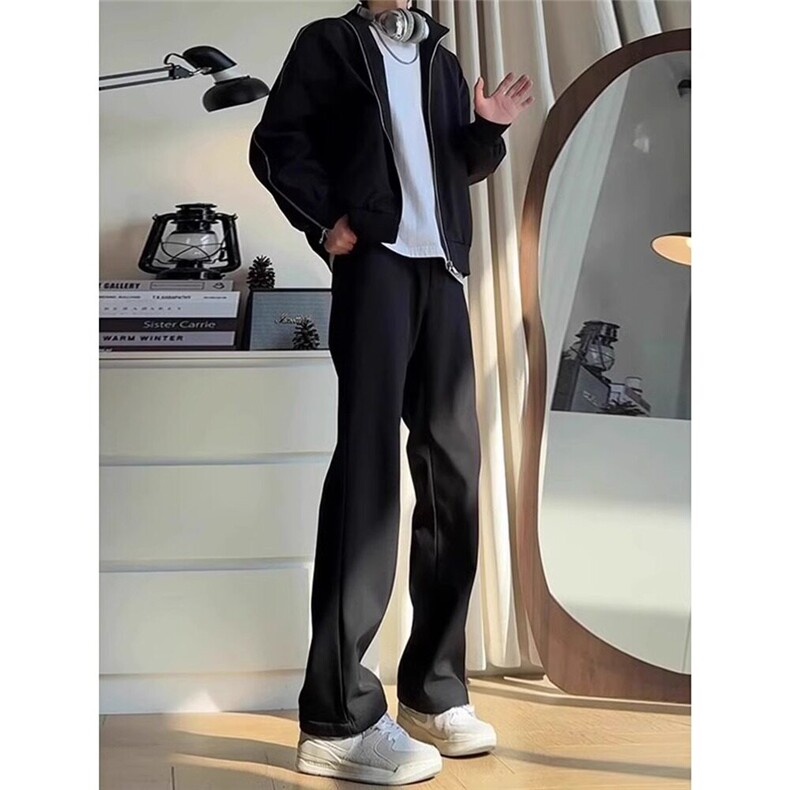 休闲柳叶弯刀西裤男女冰丝修身显瘦微喇裤子高个子加长垂感直筒裤,男装休闲裤,星座506A