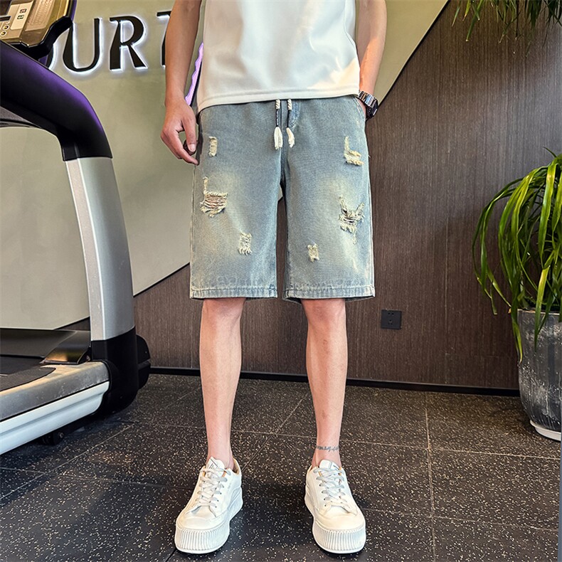 2026春季新款水洗牛仔短裤男士宽松破洞休闲夏季五分裤901N01P38,男装牛仔裤,星座901