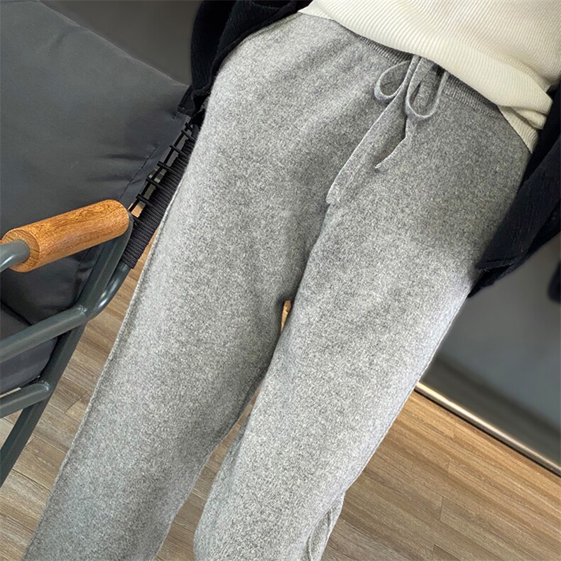 奢华羊毛针织小脚休闲裤显瘦百搭高腰长裤舒适保暖时尚女裤,女装休闲裤,狄美羊绒