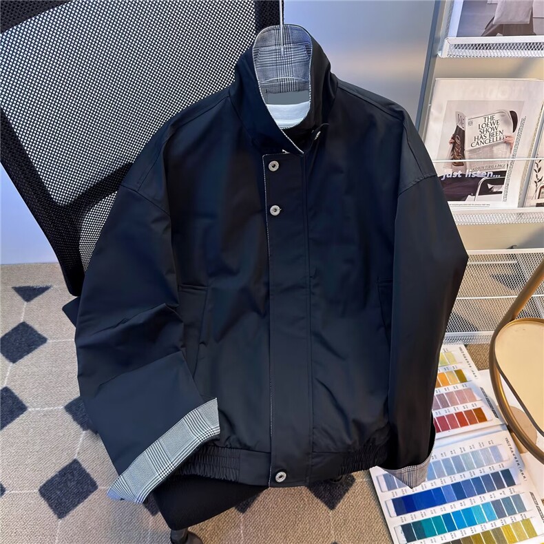 格纹拼接假两件棉服外套男女冬季保暖棒球服夹克翻领W6853-P65，男装夹克，星座412-3