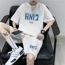 ！2023夏季男士华夫格短袖T恤套装潮流一套HTZ06P50图片
