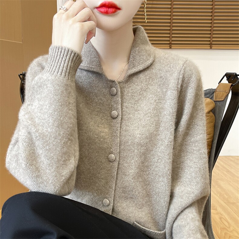 纯色简约百搭精致显瘦拉链时尚气质带兜羊绒开衫,女装羊绒衫,暖习羊绒