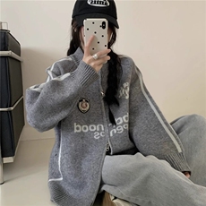 棒球服翻领拉链毛衣开衫男女外套秋装新款韩版宽松针织衫，男装针织衫/毛衣，星座410-7