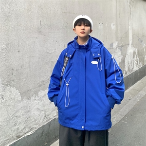 1克莱因蓝冲锋衣男外套男中性风宽松抽绳装饰连帽JK7569P75控99图片