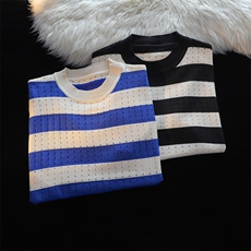 港风夏款男短袖T恤条纹拼色针织衫镂空宽松T恤衫t391P38，男装T恤，星座1013-1