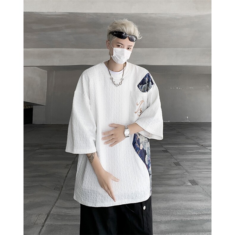C447-P322024夏季新中式潮短袖T恤男美式潮牌五分袖上衣现货,男装T恤,星座512-6