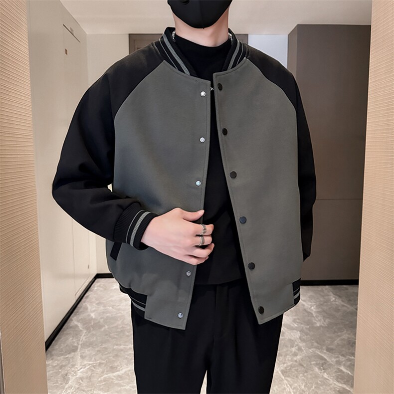 社会小伙高端呢子拼色宽松韩版外套大衣夹克男A236-JK8016-P130,男装夹克,电商A236