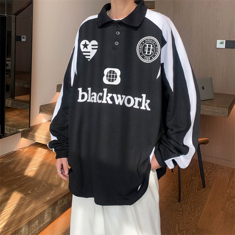 WY36-P40美式复古拼色POLO衫卫衣男春秋款潮牌嘻哈,男装卫衣,星座1501-1