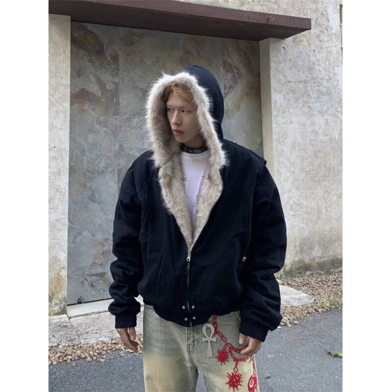 【有货】DF2218-P105美式复古座山雕毛领连帽棉服棉衣男冬季加厚,男装棉衣,星座603-2