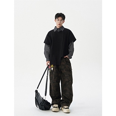 8XL-M条纹拼接街头风宽松显瘦不对称设计感假两件卫衣衬衫WY17P58，男装卫衣，电商D206-1