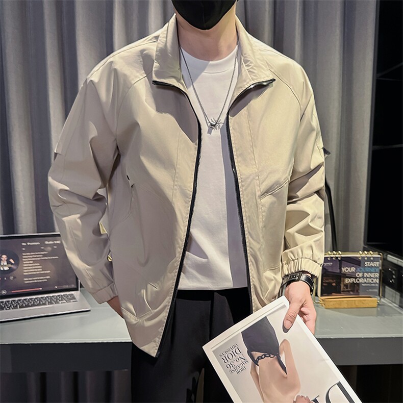 秋装新款社会小伙时尚工装夹克男店主外套男JK93-P78 控128 米白图片