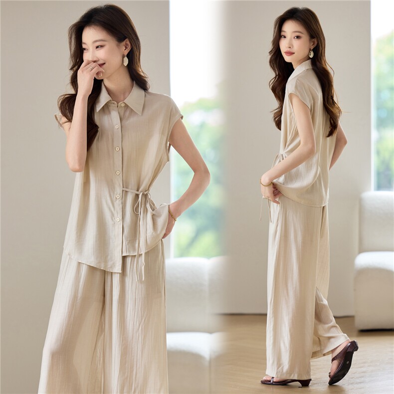 高级感时尚垂感套装女夏季2026新款宽松休闲减龄气质阔腿裤两件套，女装套装/套裙，简韵佳