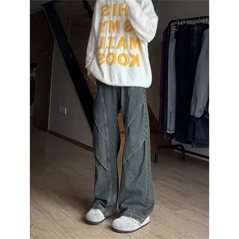 春夏大码男士牛仔裤夏季潮牌美式街头嘻哈阔腿宽松直筒裤加肥加大图片