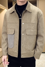男新款呢子大衣秋冬妮子毛呢拼色宽松夹克外套A236-JK-5097-P135，男装夹克，电商A236