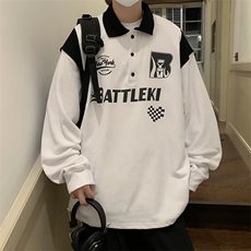 秋季宽松百搭潮流卫衣美式复古印花赛车服长袖POLO衫男W5338-P33，男装卫衣，星座512-3