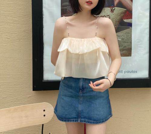 杏色珍珠吊带,女装背心吊带,ceelphy