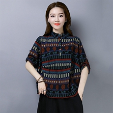 衬衫2021年潮流时尚简约花色图案长袖立领长袖纽扣，女装衬衫，叶笙衣