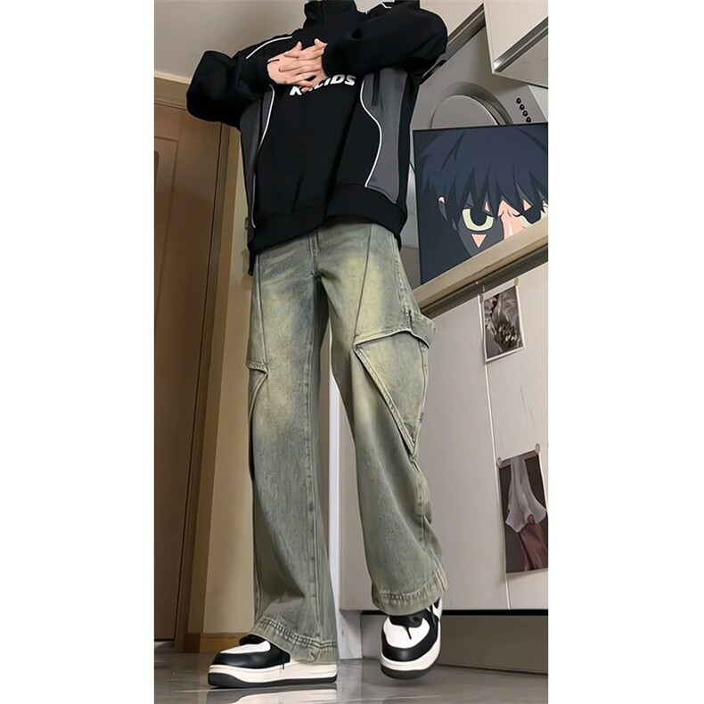 秋冬季美式高街牛仔裤男潮牌个性显高设计感休闲裤G625/P58,男装休闲裤,电商D202