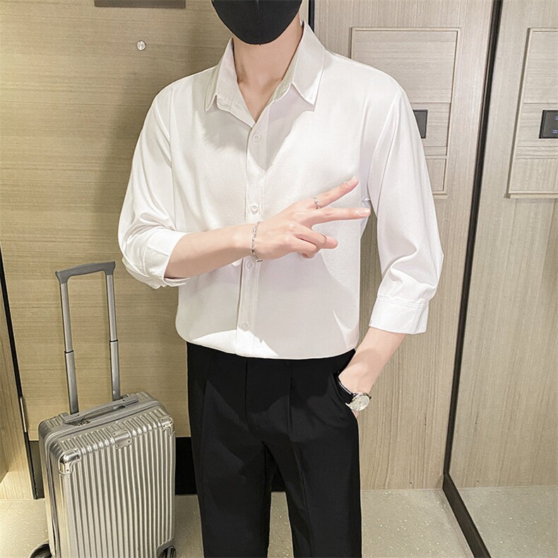 7分袖衬衫男韩版潮流七分袖衬衣轻熟风痞帅夏季高级感白衬衫,男装衬衫,星座410-7