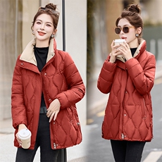 时尚撞色中长款棉衣8035P150，女装棉衣/棉服，乐衣轩