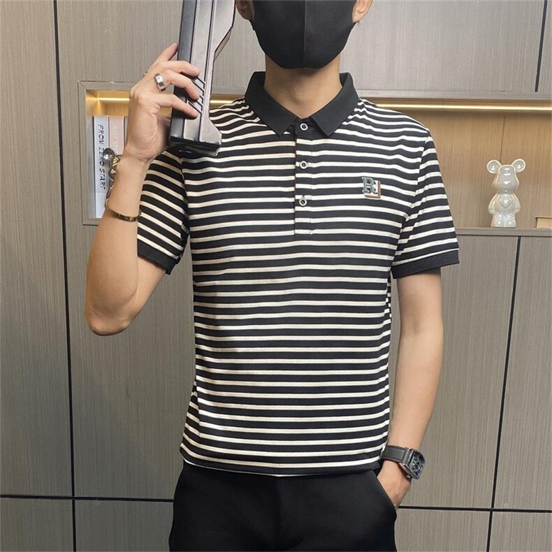 PL041-P40新款男士短袖条纹polo衫夏季薄款t恤潮流时尚高级感翻,男装Polo衫,电商D310B-1