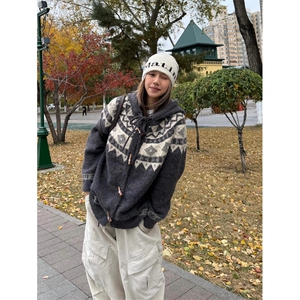 网图有货 美式费尔岛牛角扣连帽毛衣开衫针织外套男女 A1036-P58图片
