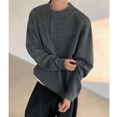 主推美式秋冬亨利领中性套头毛衣打底针织衫男女H1010P68，男装针织衫/毛衣，电商A341