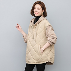 2022新款冬季女装拼接时尚保暖棉服宽松显瘦连帽外套，女装棉衣/棉服，悦见她