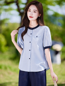棉麻女夏季2025新款大方得体穿搭一整套短袖衬衫休闲裤图片