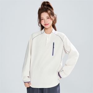 宽松肌理感撞色明线亨利领套头上衣春季休闲卫衣XZ309 W8011 P55图片