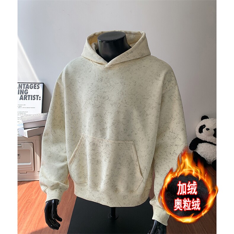 水洗扎染连帽加绒奥粒绒重磅无帽绳500克卫衣外套男RH5310JR-P60，女装短外套，星座610B-1