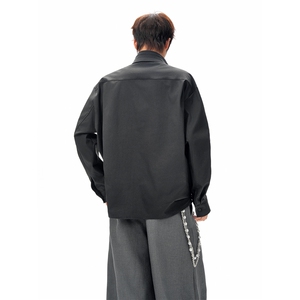 春秋男士原创撞色拼接铆钉假两件衬衣宽松休闲衬衫外套图片