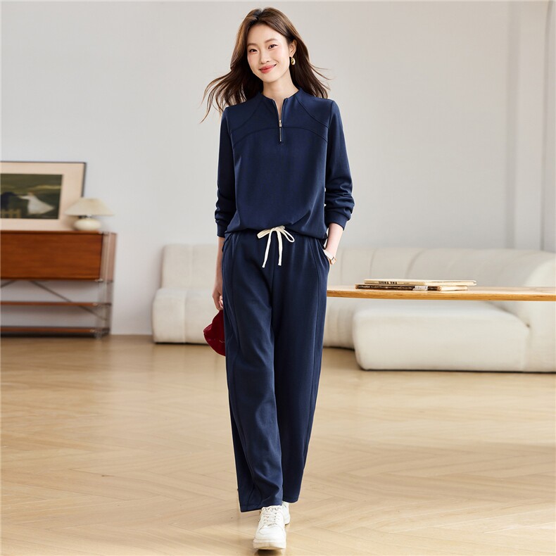 休闲半拉链卫衣套装女春秋2026新款宽松时尚两件套，女装套装/套裙，忆绮罗