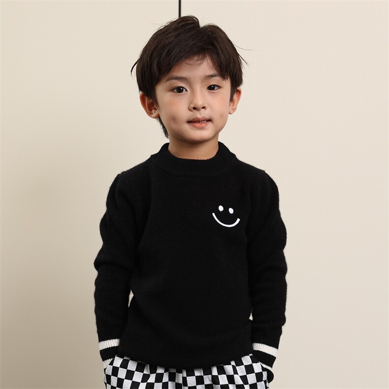 儿童男女通用简约百搭笑脸图案秋冬羊毛衫长袖，童装儿童羊毛衫，冰晶童装