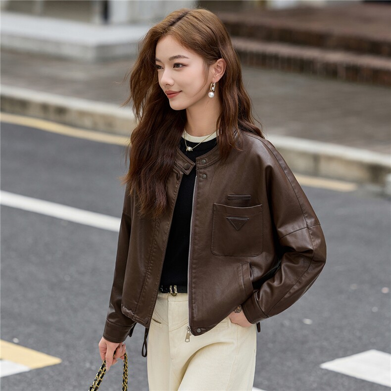 PU皮衣外套女2025秋新款小个子巨好看短款休闲机车棒球服夹克上衣，女装皮衣，简古