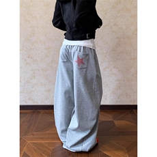 美式覆古做旧字母休闲抽绳卫裤男女欧美廓形宽松堆积感裤子，男装休闲裤，四季星座505