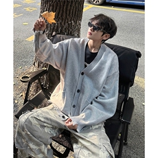 港风男装24秋季破洞做旧针织衫开衫宽松冬装V领毛衣外套S363特P68，男装针织衫/毛衣，电商A233-1