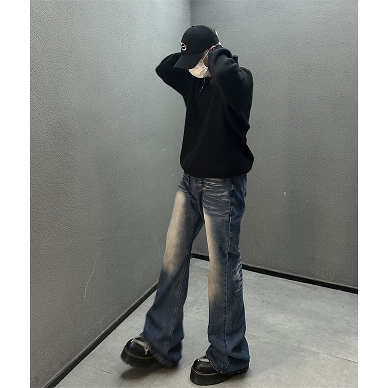 美式高街vibe重工艺做旧水洗hiphop喇叭牛仔裤货号K2406P60,男装牛仔裤,电商A063