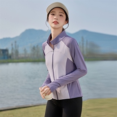 夏季冰丝透气户外防晒衣女2025新款时尚拼色修身瑜伽防晒服薄外套，女装防晒衣，悦祺