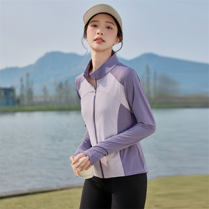 夏季冰丝透气户外防晒衣女2025新款时尚拼色修身瑜伽防晒服薄外套图片