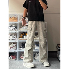 美式多口袋牛仔裤男高街褶皱痞帅宽松直筒休闲阔腿长裤AM789P54，男装牛仔裤，星座1013-5