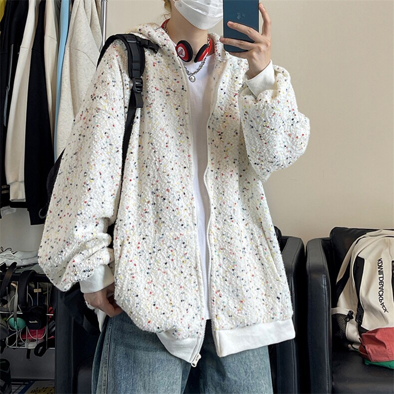 秋装oversize潮牌男女同款连帽开衫卫衣新款针织衣外套HY629P75,女装短外套,电商A102B
