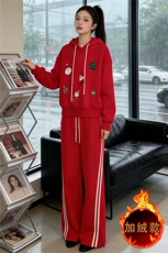 巨好看休闲时尚套装女秋冬季新款卡通印花连帽卫衣直筒长裤两件套，女装套装/套裙，江南