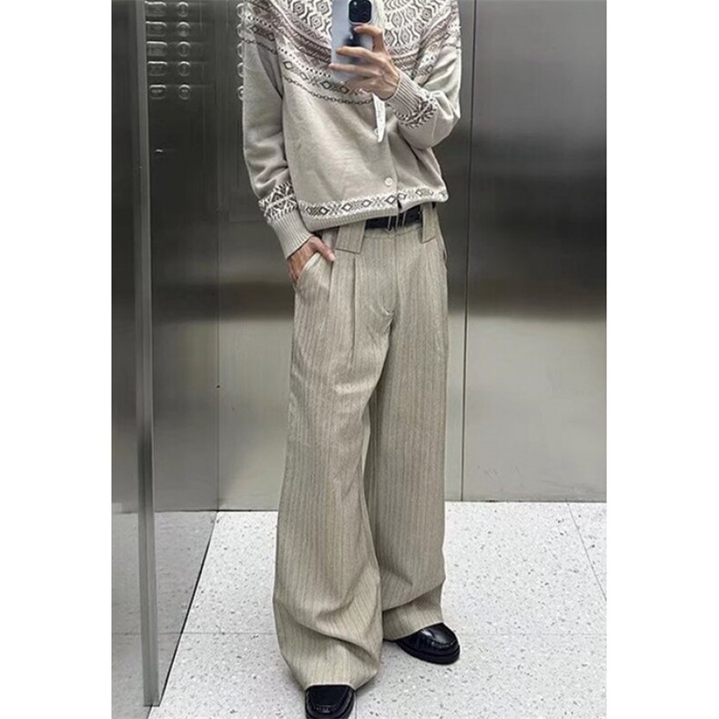 通勤高智老钱风条纹西裤男女宽松垂感百搭弯刀休闲西装裤XQ649,男装西服套装,星座1116A（原606A-3）